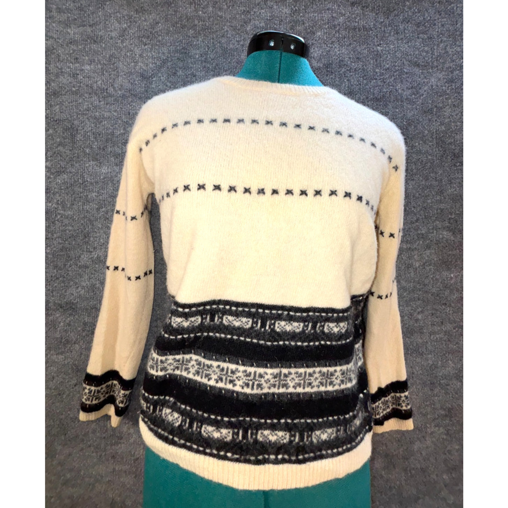 Girls L Lambswool Fair Isle Sweater Cream Y2K Ski Lodge Winter Knit Old Navy